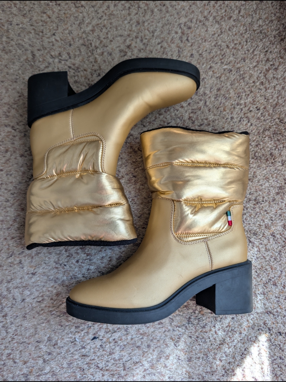 Franco Sarto L-Snow Metallic Gold Puffer Ankle Boots Size 6.5